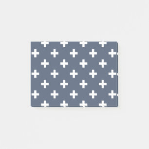 Weiße Polka-Kreuze auf blau-grau Post-it Klebezettel