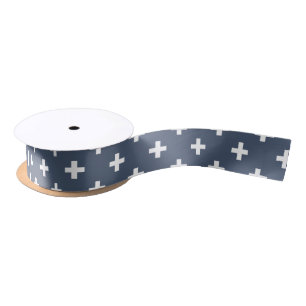 Weiße Polka-Kreuze auf blau-grau Satinband