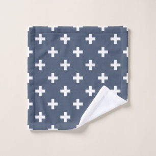 Weiße Polka-Kreuze auf blau-grau Waschlappen