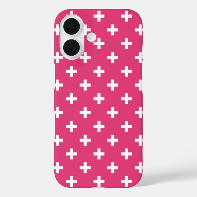 Weiße Polka-Kreuze auf Fuchsia Case-Mate iPhone Hülle (Rückseite)