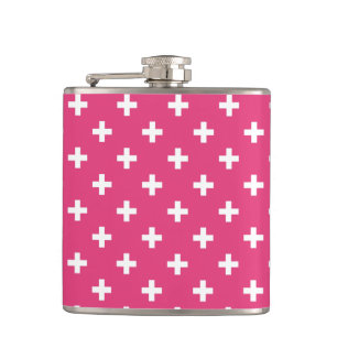 Weiße Polka-Kreuze auf Fuchsia Flachmann
