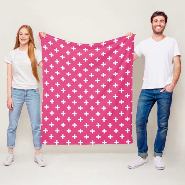 Weiße Polka-Kreuze auf Fuchsia Fleecedecke (Beispiel)