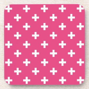 Weiße Polka-Kreuze auf Fuchsia Getränkeuntersetzer