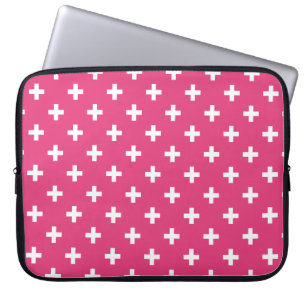 Weiße Polka-Kreuze auf Fuchsia Laptopschutzhülle