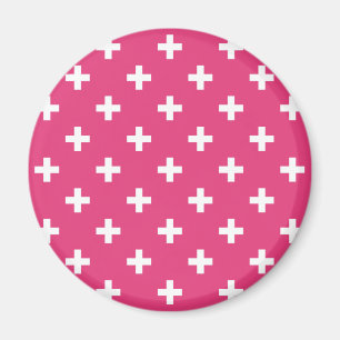 Weiße Polka-Kreuze auf Fuchsia Magnet