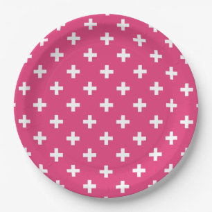 Weiße Polka-Kreuze auf Fuchsia Pappteller