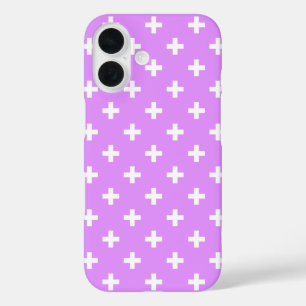 Weiße Polka-Kreuze auf Lila iPhone 16 Hülle
