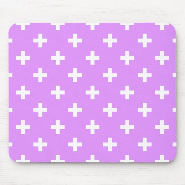 Weiße Polka-Kreuze auf Lila Mousepad (Vorne)