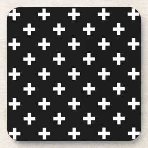 Weiße Polka-Kreuze auf schwarz Getränkeuntersetzer