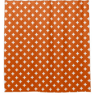 Weiße Polka-Kreuze auf verbrannter Orange Duschvorhang