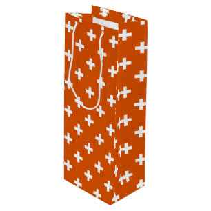 Weiße Polka-Kreuze auf verbrannter Orange Geschenktüte Für Weinflaschen