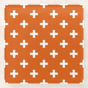 Weiße Polka-Kreuze auf verbrannter Orange Glasuntersetzer