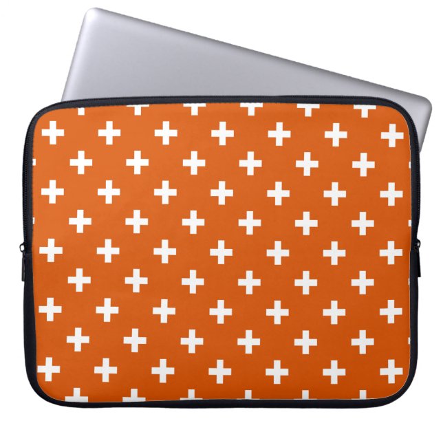 Weiße Polka-Kreuze auf verbrannter Orange Laptopschutzhülle (Vorderseite)