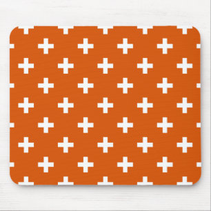 Weiße Polka-Kreuze auf verbrannter Orange Mousepad