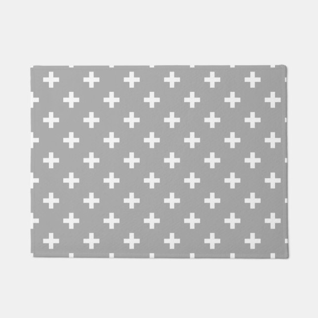 Weiße Polka kreuzt grau Fußmatte (Vorderseite)