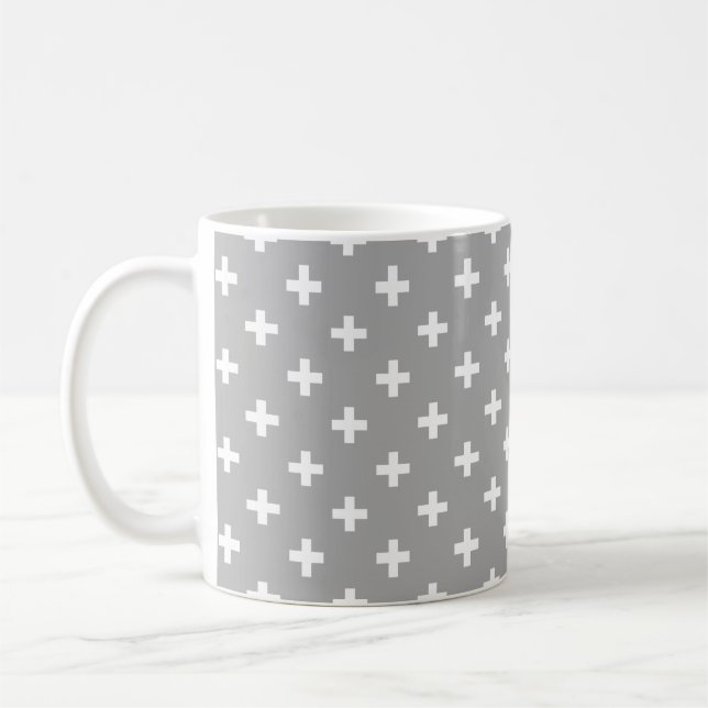 Weiße Polka kreuzt grau Kaffeetasse (Links)