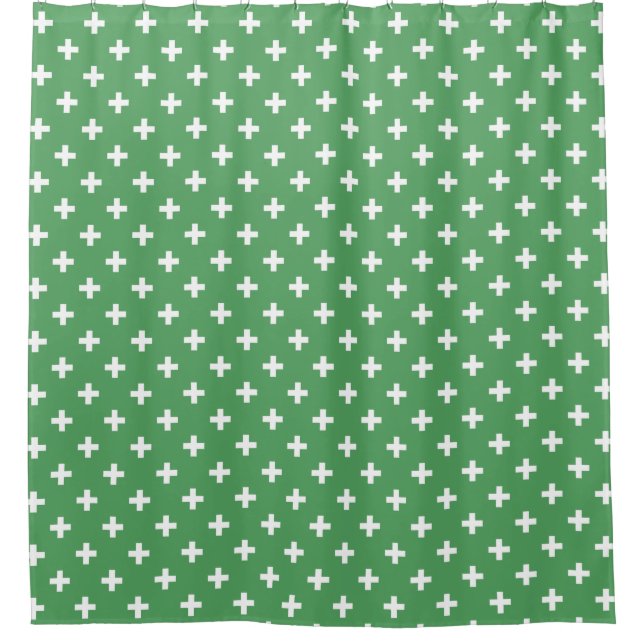 Weiße Polka kreuzt grün Duschvorhang (Vorderseite)