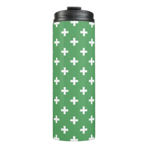 Weiße Polka kreuzt grün Thermosbecher