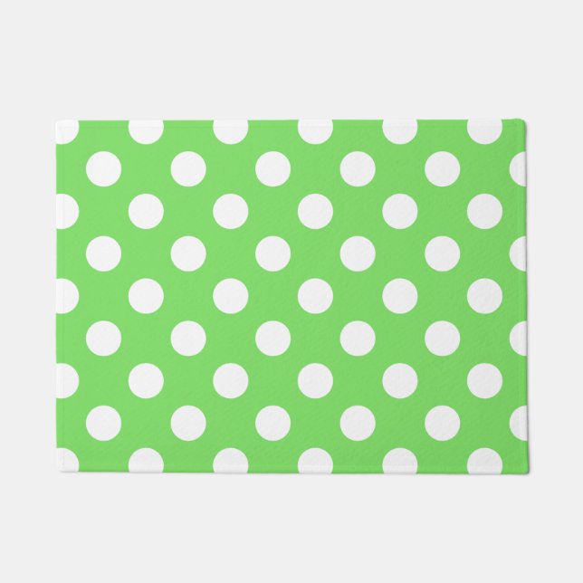 Weiße Polka Punkte auf Apfelgrün Fußmatte (Vorderseite)