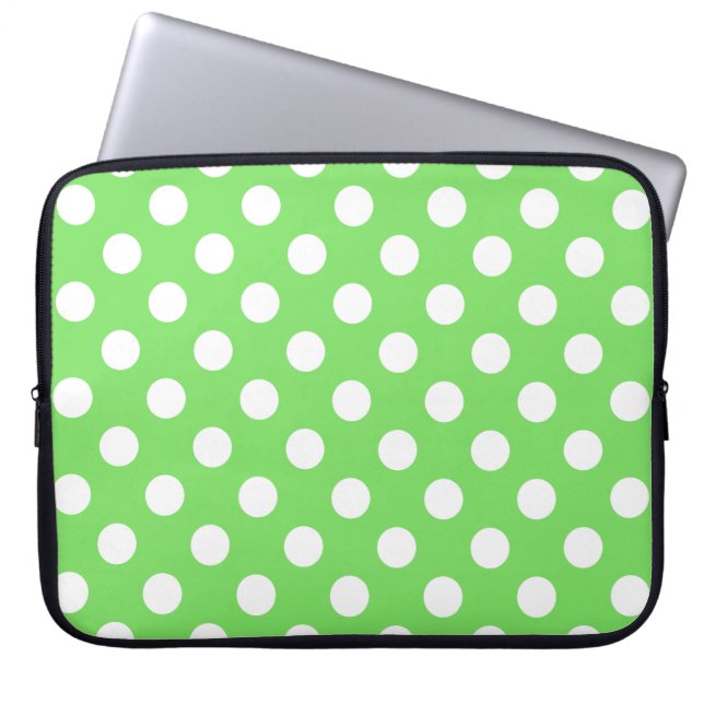 Weiße Polka Punkte auf Apfelgrün Laptopschutzhülle (Vorderseite)