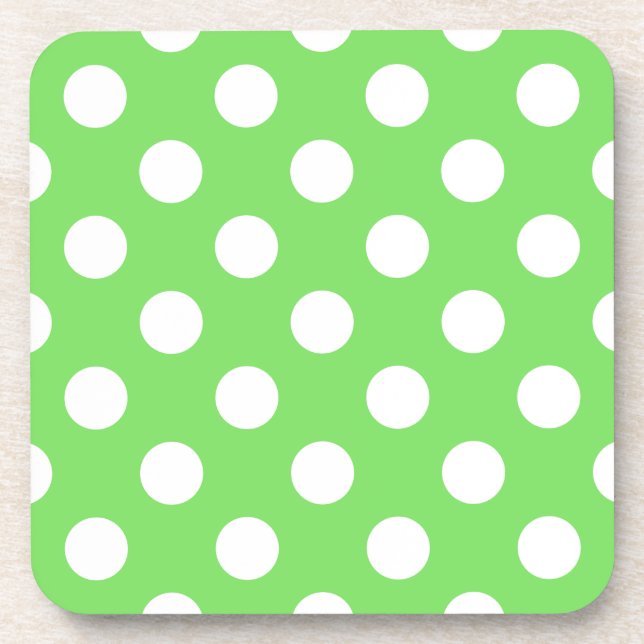 Weiße Polka Punkte auf Apfelgrün Untersetzer (Vorderseite)