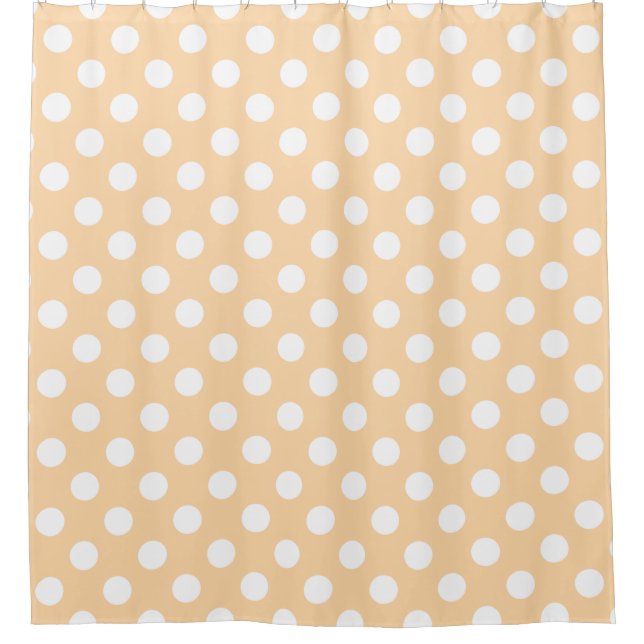 Weiße Polka-Punkte auf Beige Duschvorhang (Vorderseite)