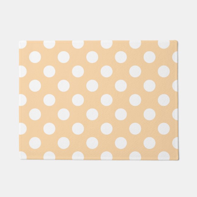 Weiße Polka-Punkte auf Beige Fußmatte (Vorderseite)