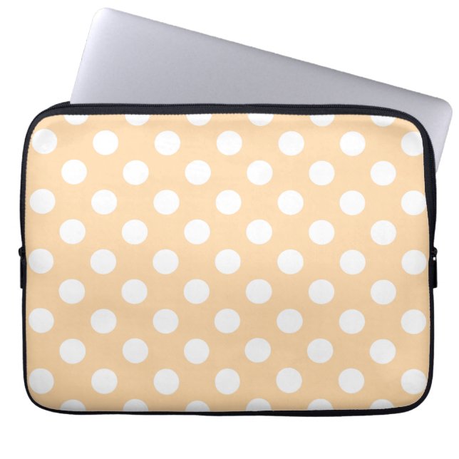 Weiße Polka-Punkte auf Beige Laptopschutzhülle (Vorderseite)