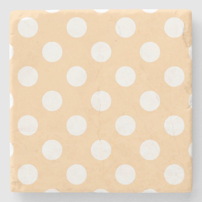 Weiße Polka-Punkte auf Beige Steinuntersetzer (Vorderseite)