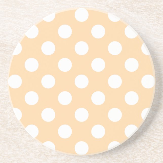 Weiße Polka-Punkte auf Beige Untersetzer (Vorne)
