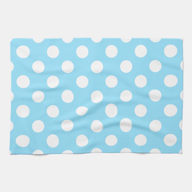 Weiße Polka-Punkte auf blass blau Handtuch (Horizontal)