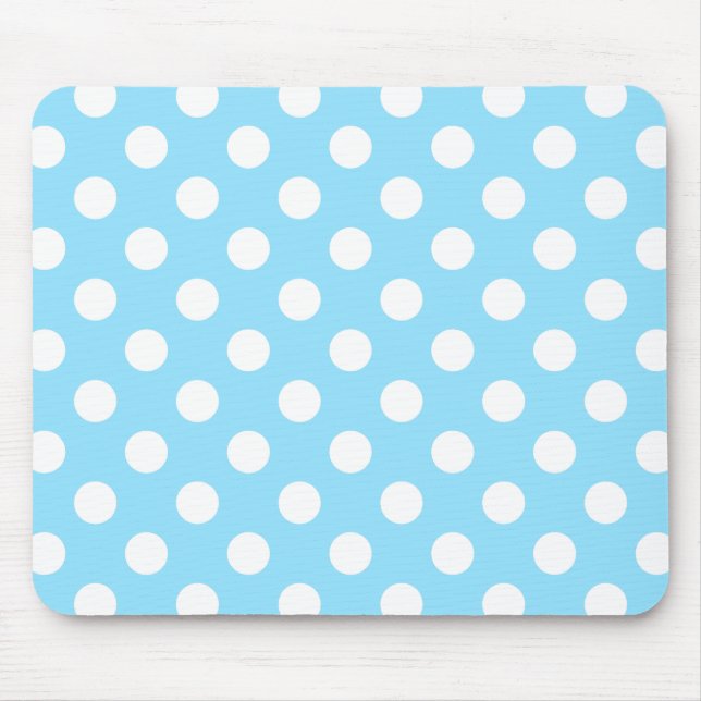 Weiße Polka-Punkte auf blass blau Mousepad (Vorne)