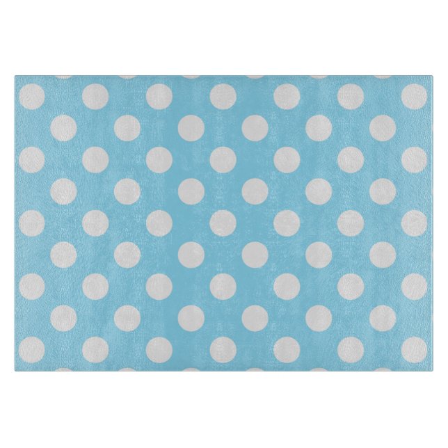 Weiße Polka-Punkte auf blass blau Schneidebrett (Vorderseite)