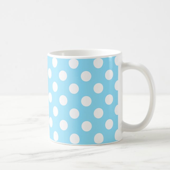 Weiße Polka-Punkte auf blass blau Tasse (Rechts)