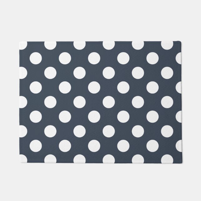 Weiße Polka-Punkte auf blau-grau Fußmatte (Vorderseite)