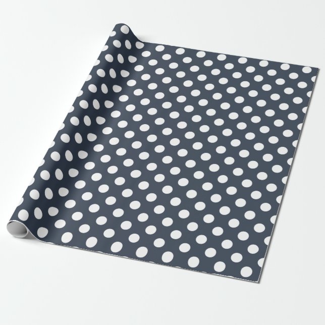 Weiße Polka-Punkte auf blau-grau Geschenkpapier (Ungerollt)