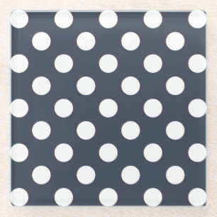 Weiße Polka-Punkte auf blau-grau Glasuntersetzer