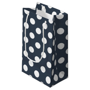 Weiße Polka-Punkte auf blau-grau Kleine Geschenktüte