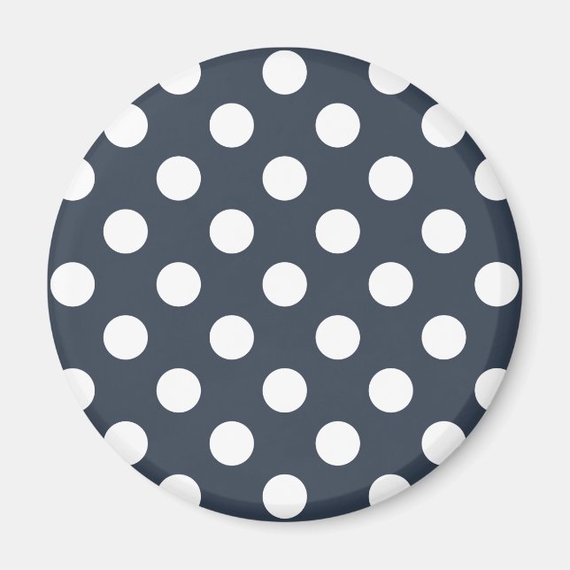 Weiße Polka-Punkte auf blau-grau Magnet (Vorne)