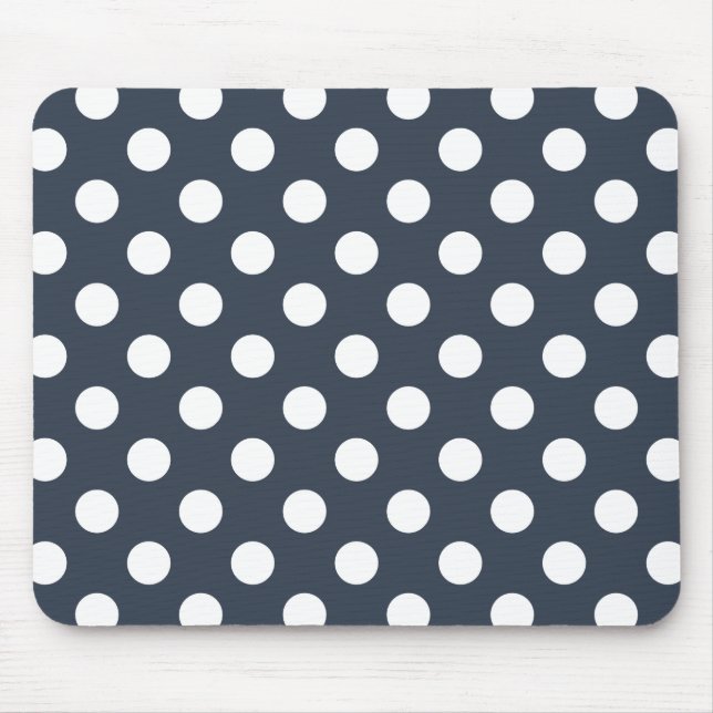 Weiße Polka-Punkte auf blau-grau Mousepad (Vorne)