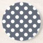 Weiße Polka-Punkte auf blau-grau Sandstein Untersetzer<br><div class="desc">Weiße Polka-Punkte auf blau-grau</div>