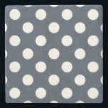 Weiße Polka-Punkte auf blau-grau Steinuntersetzer<br><div class="desc">Weiße Polka-Punkte auf blau-grau</div>