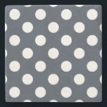 Weiße Polka-Punkte auf blau-grau Steinuntersetzer<br><div class="desc">Weiße Polka-Punkte auf blau-grau</div>