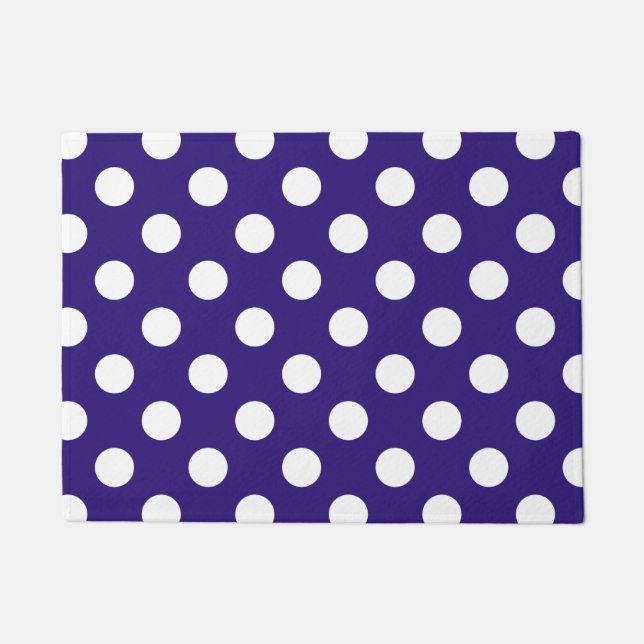 Weiße Polka-Punkte auf dunkelblau Fußmatte (Vorderseite)