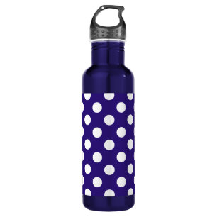 Weiße Polka-Punkte auf dunkelblau Trinkflasche