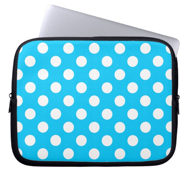 Weiße Polka Punkte auf elektrischem Blau Laptopschutzhülle (Vorderseite)