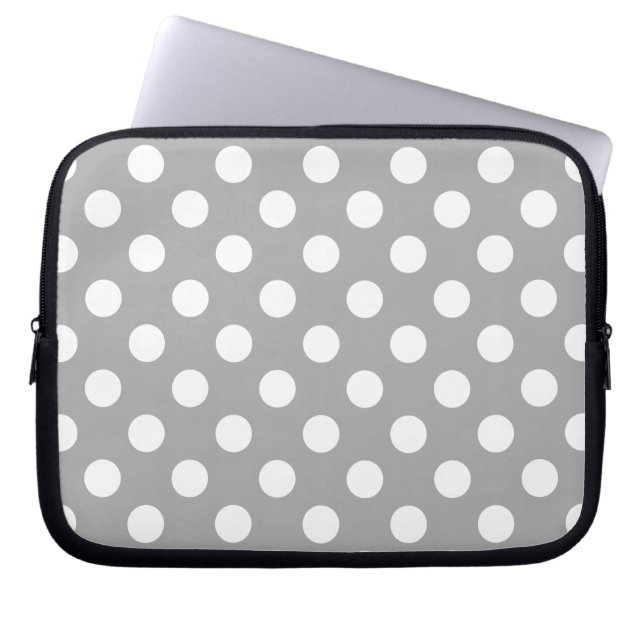 Weiße Polka-Punkte auf grau Laptopschutzhülle (Vorderseite)