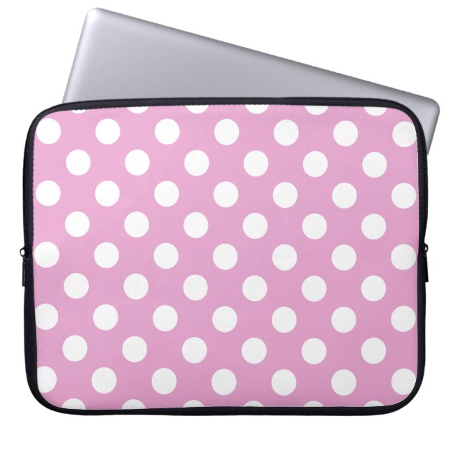 Weiße Polka-Punkte auf hellrosa Laptopschutzhülle (Vorderseite)