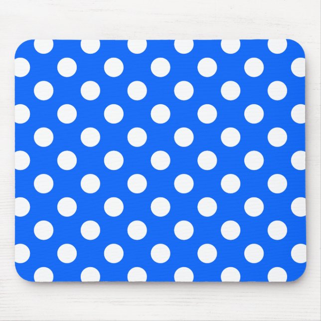Weiße Polka Punkte auf königsblau Mousepad (Vorne)