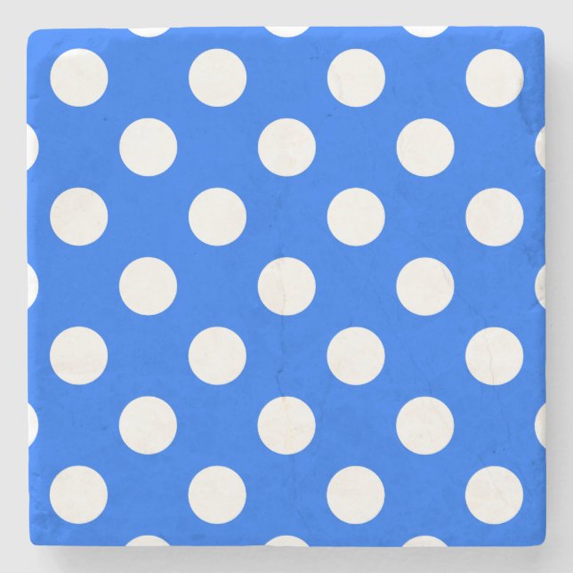 Weiße Polka Punkte auf königsblau Steinuntersetzer (Vorderseite)